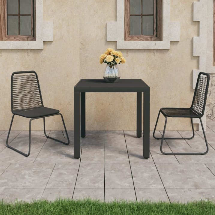 vidaXL 3-tlg. Garten-Essgruppe PVC Rattan Schwarz