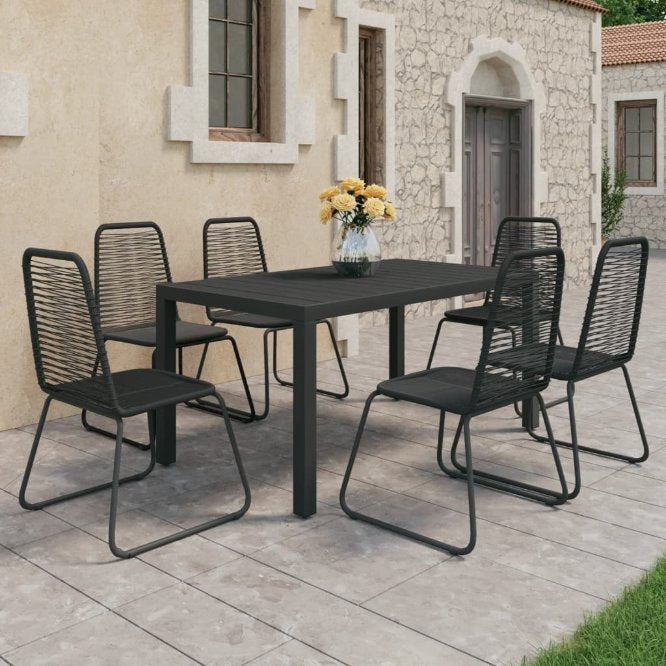 vidaXL 3-tlg. Garten-Essgruppe PVC Rattan Schwarz