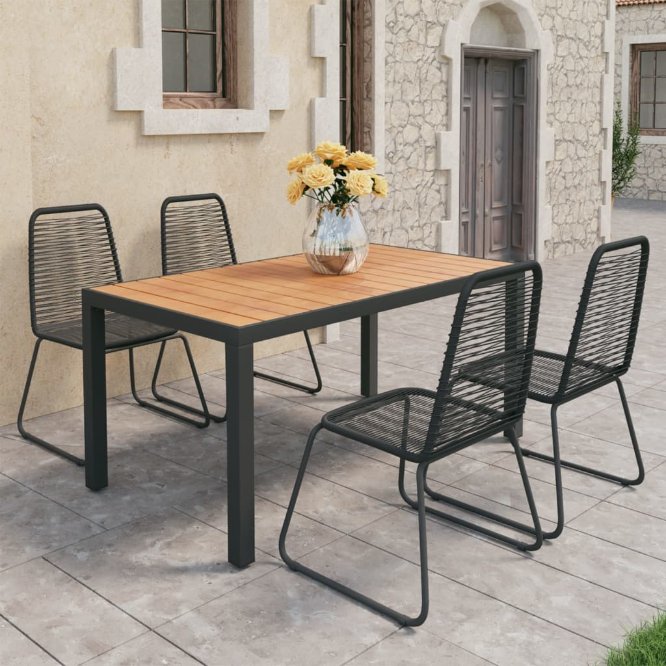 vidaXL 3-tlg. Garten-Essgruppe PVC Rattan Schwarz