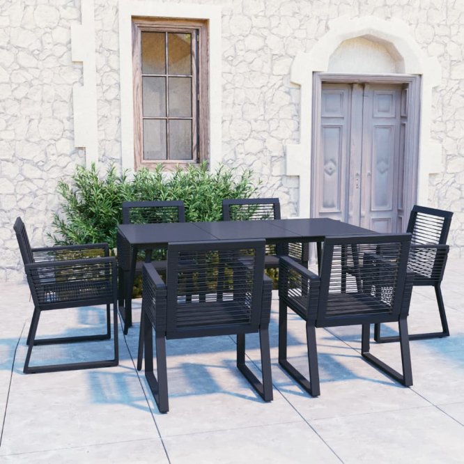 vidaXL 3-tlg. Garten-Essgruppe PVC Rattan Schwarz