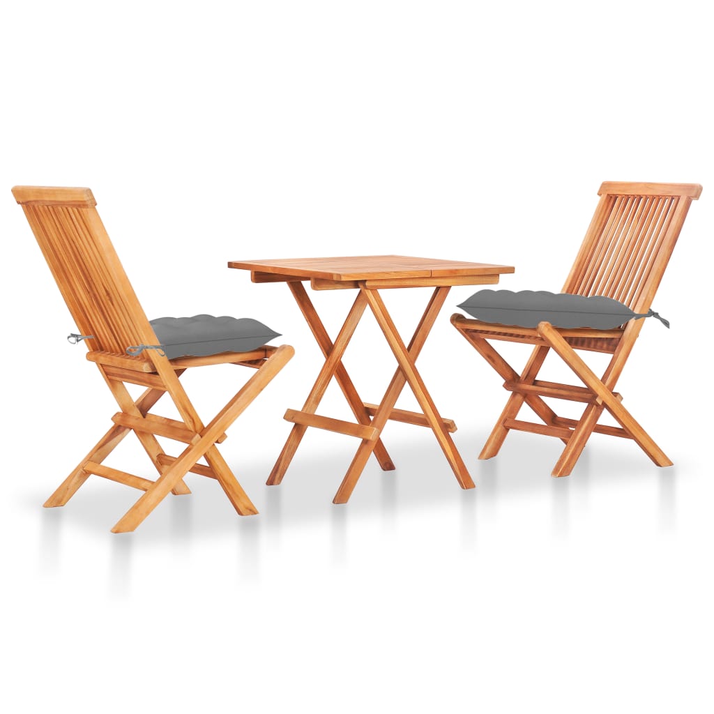 vidaXL 3-tlg. Bistro-Set mit Anthrazit Kissen Massivholz Teak