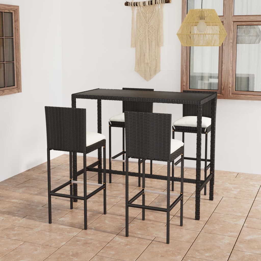 vidaXL 3-tlg. Gartenbar-Set mit Kissen Poly Rattan Schwarz