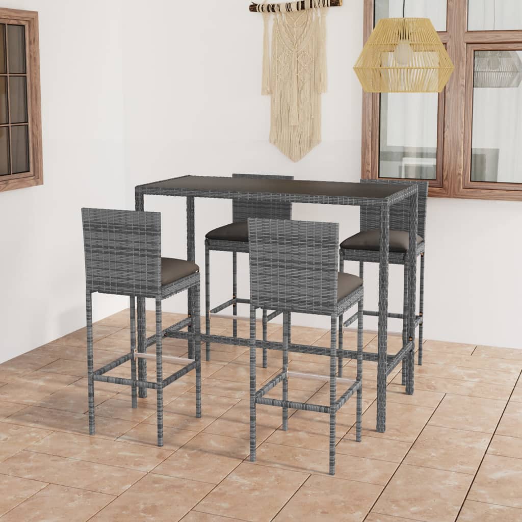 vidaXL 3-tlg. Gartenbar-Set mit Kissen Poly Rattan Schwarz