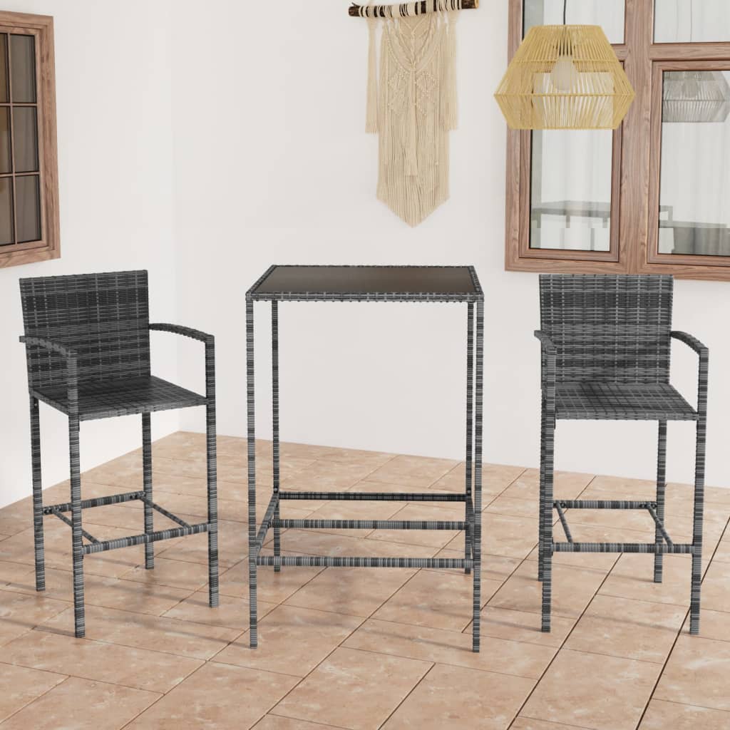 vidaXL 3-tlg. Gartenbar-Set Poly Rattan Braun
