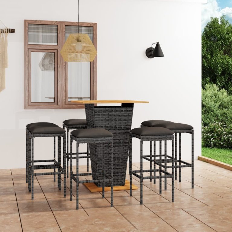 vidaXL 3-tlg. Gartenbar-Set mit Kissen Poly Rattan Schwarz