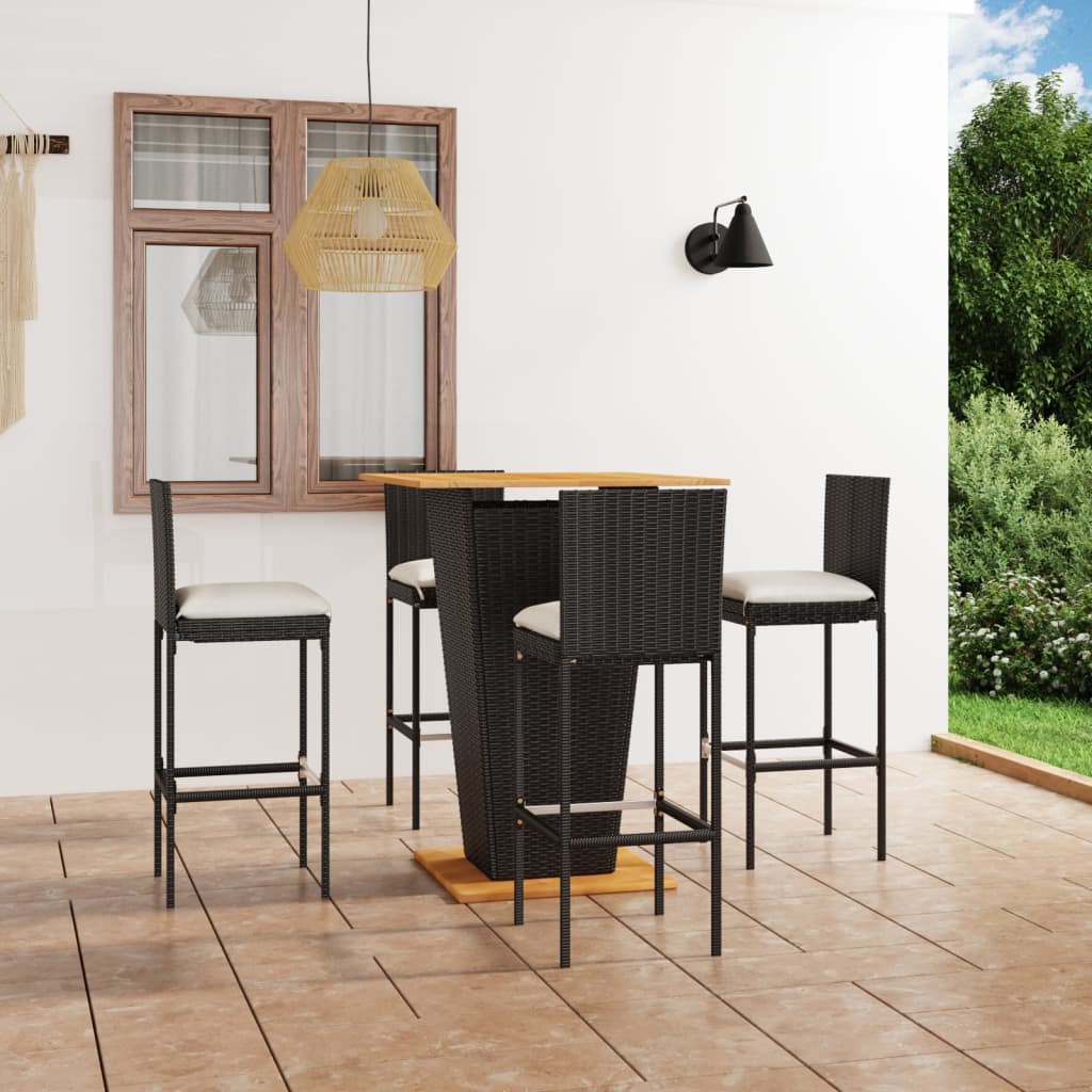 vidaXL 3-tlg. Gartenbar-Set mit Kissen Poly Rattan Schwarz