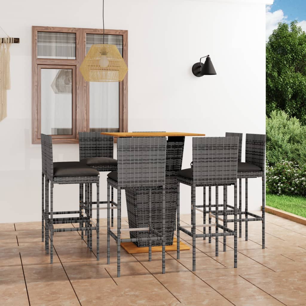 vidaXL 3-tlg. Gartenbar-Set mit Kissen Poly Rattan Schwarz