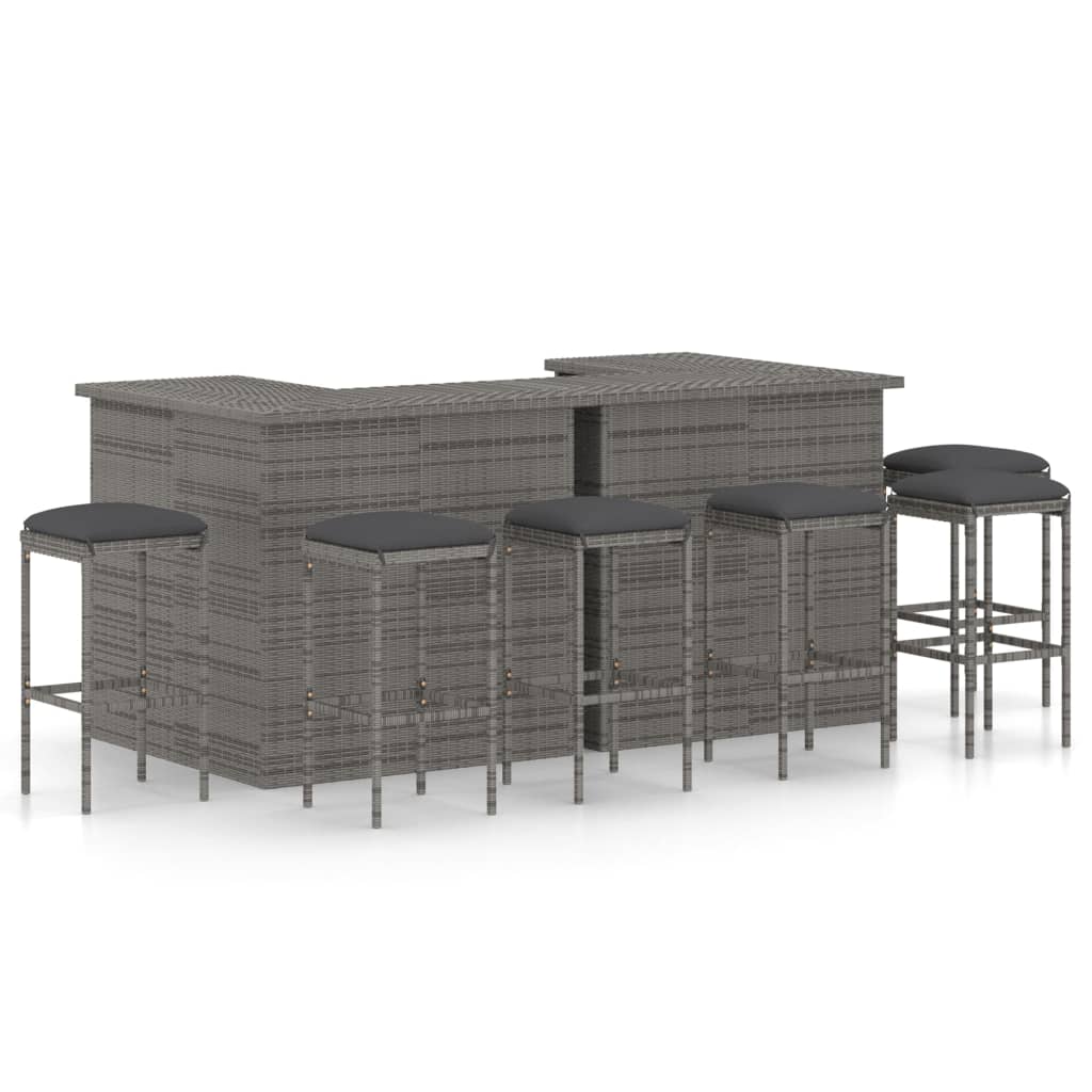 vidaXL 4-tlg. Gartenbar-Set mit Kissen Poly Rattan Braun