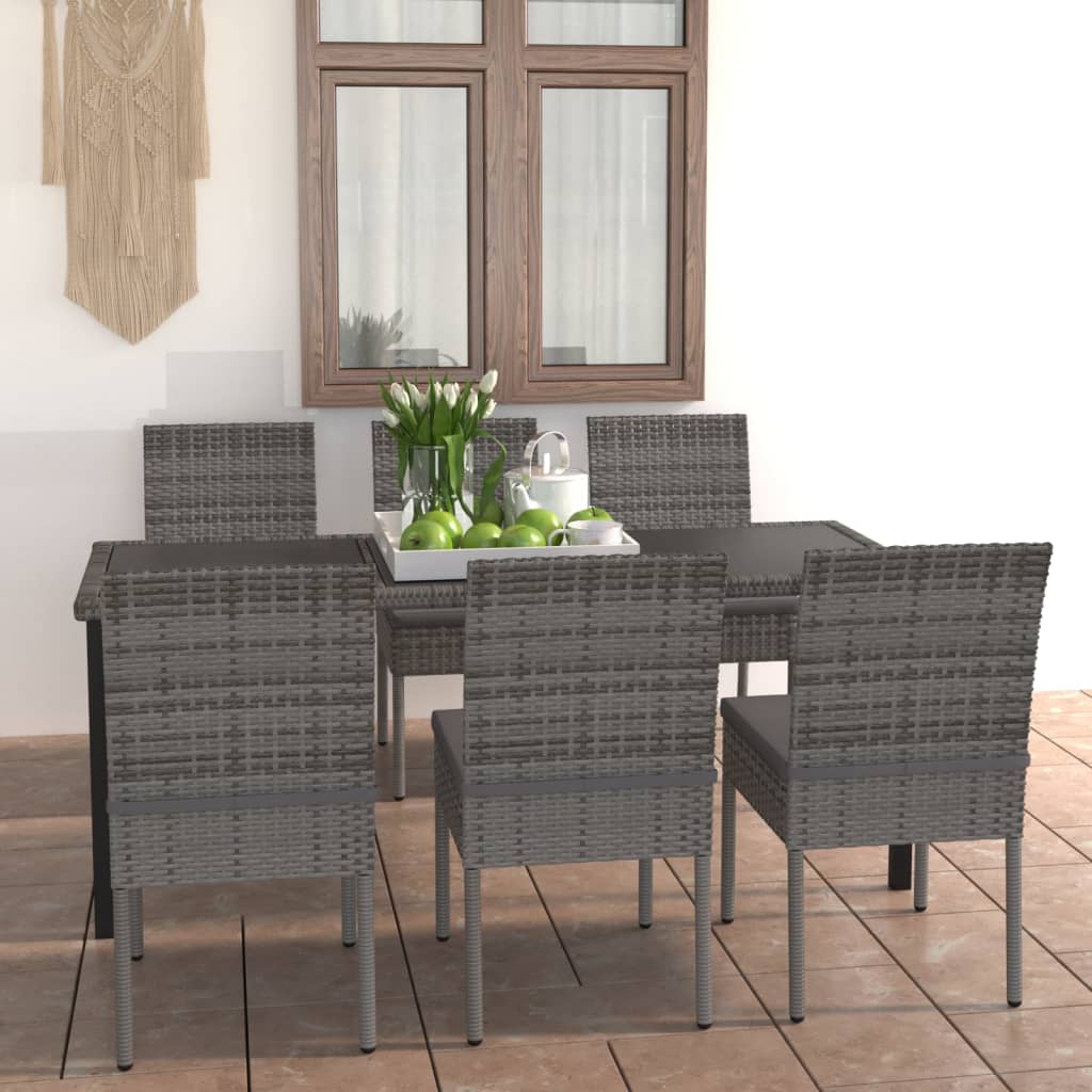 vidaXL 7-tlg. Garten-Essgruppe Poly Rattan Schwarz