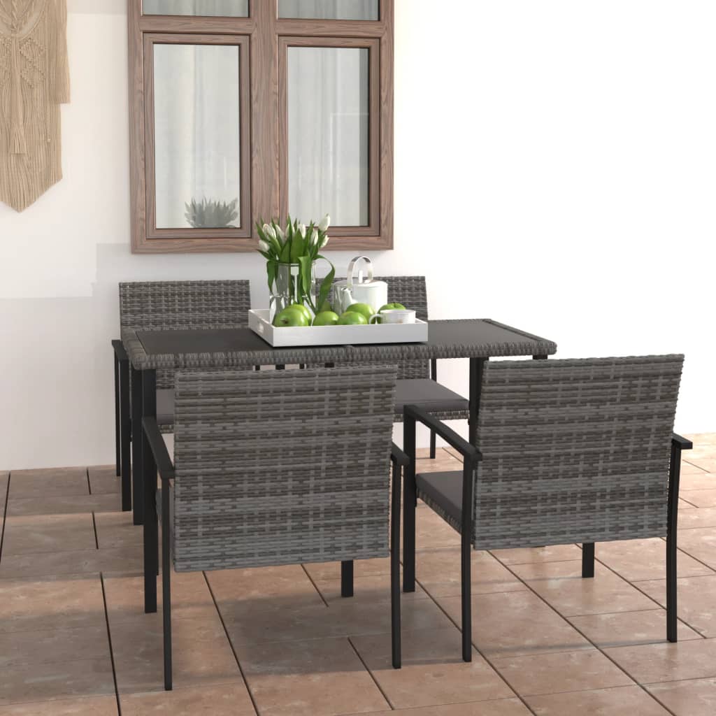 vidaXL 5-tlg. Garten-Essgruppe Poly Rattan Schwarz