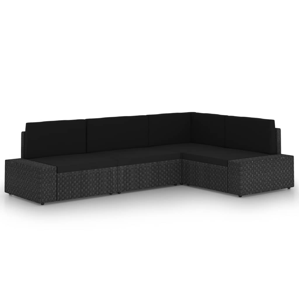 vidaXL 4-tlg. Garten-Lounge-Set mit Kissen Schwarz Poly Rattan