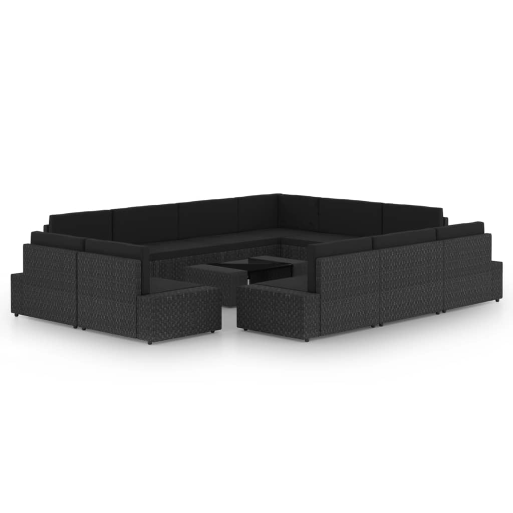 vidaXL 4-tlg. Garten-Lounge-Set mit Kissen Schwarz Poly Rattan