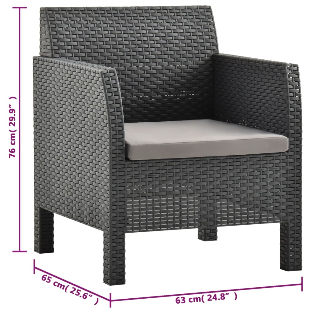 vidaXL 3-tlg. Garten-Lounge-Set mit Kissen PP Rattan Anthrazit