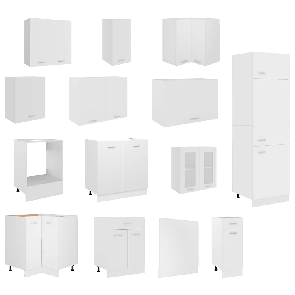 vidaXL 14-tlg. Küchenzeile Lyon Weiß Holzwerkstoff
