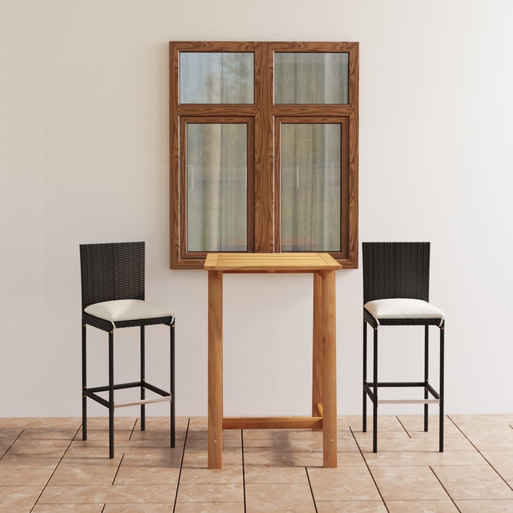 vidaXL 3-tlg. Gartenbar-Set mit Kissen Schwarz