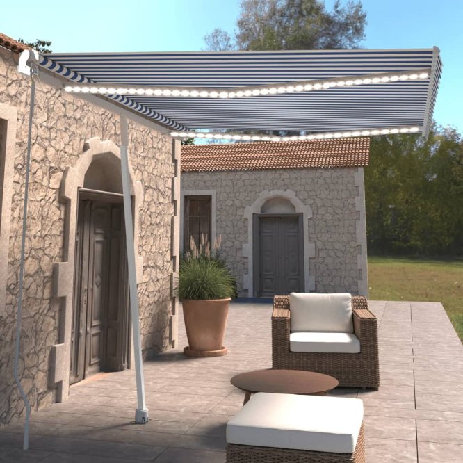 vidaXL Markise Manuell Einziehbar mit LED 300x250 cm Blau Weiß