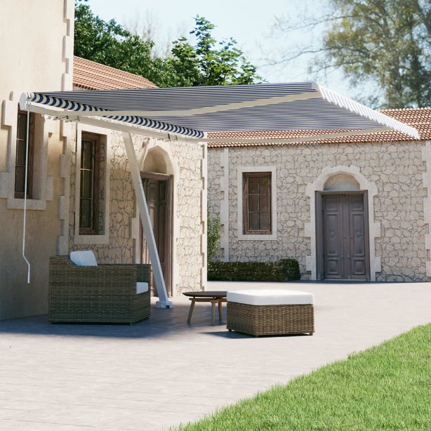 vidaXL Standmarkise Manuell Einziehbar 300x250 cm Blau/Weiß