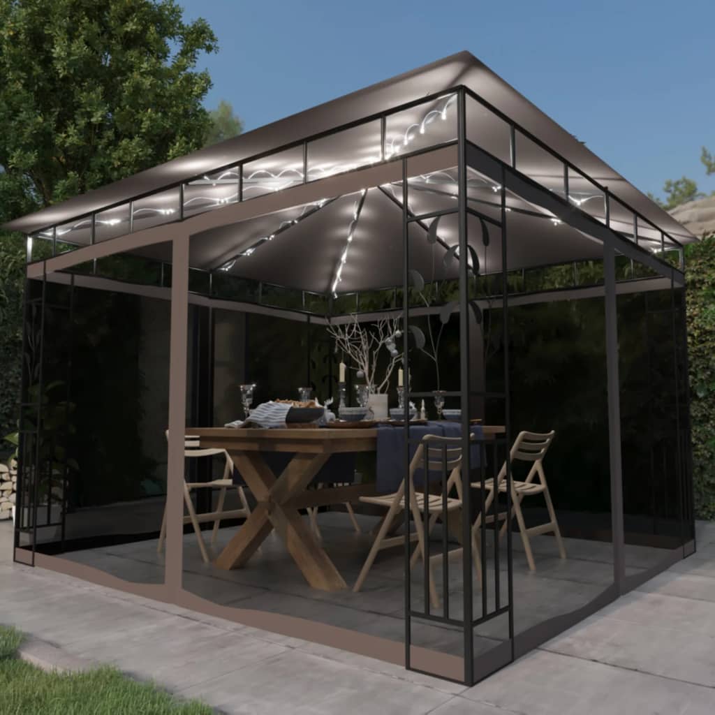 vidaXL Pavillon mit Moskitonetz & LED-Lichterkette 3x3x2,73m Cremeweiß