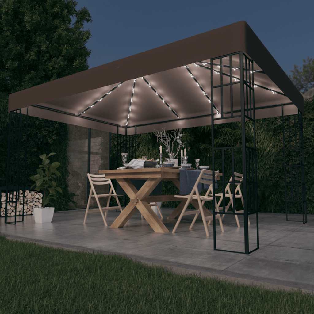 vidaXL Pavillon mit LED-Lichterkette 3x3 m Cremeweiß