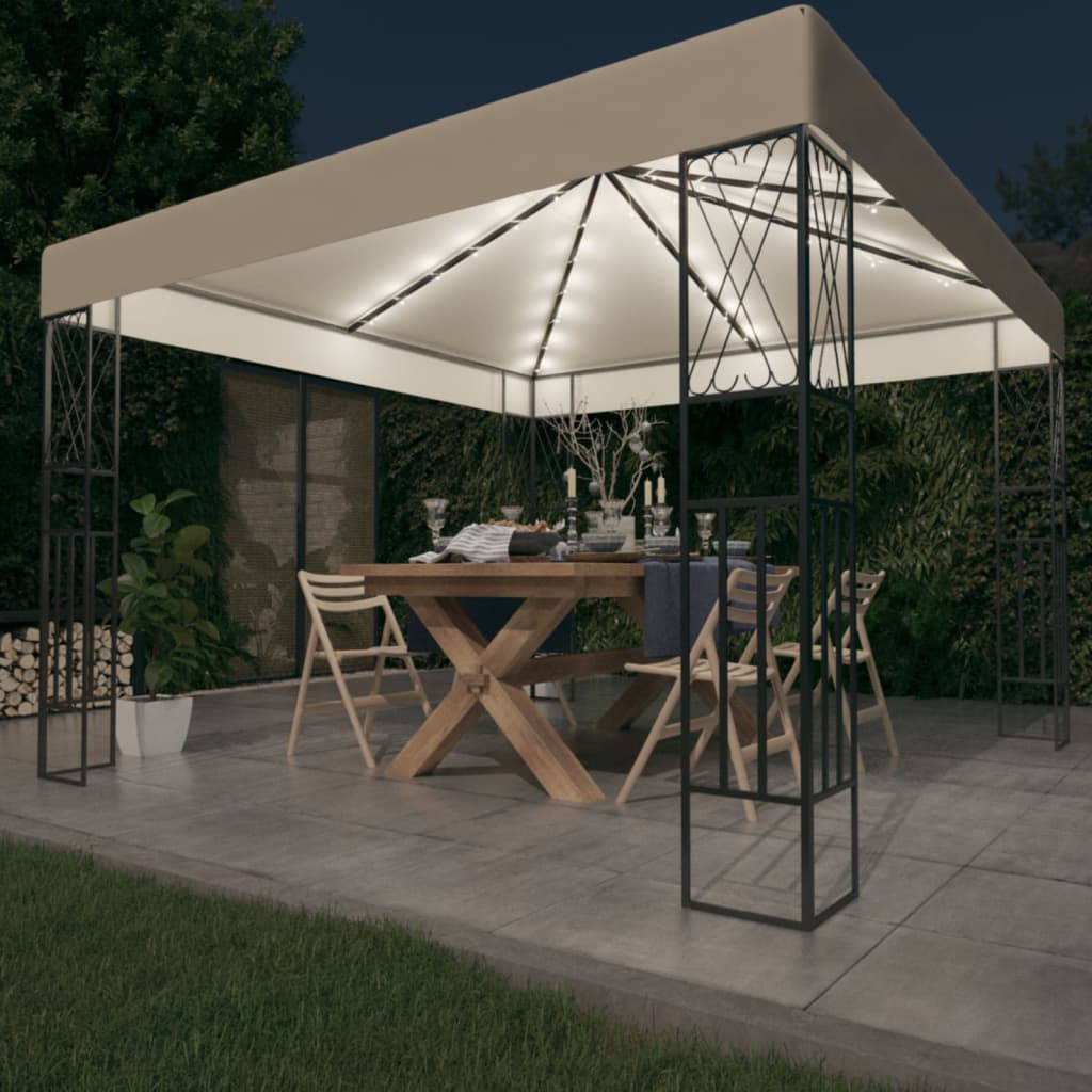 vidaXL Pavillon mit LED-Lichterkette 3x3 m Creme Stoff