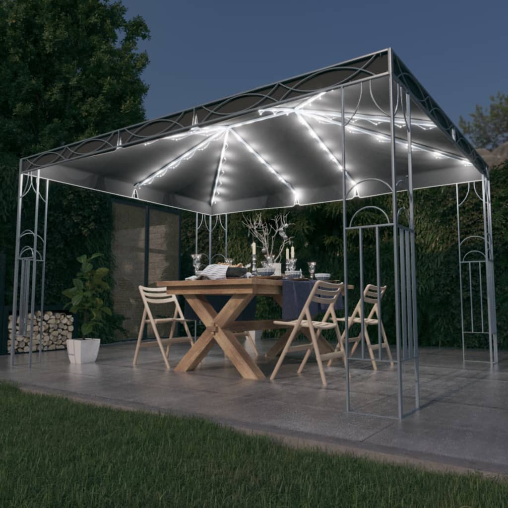 vidaXL Pavillon mit LED-Lichterkette 300x300 cm Cremeweiß