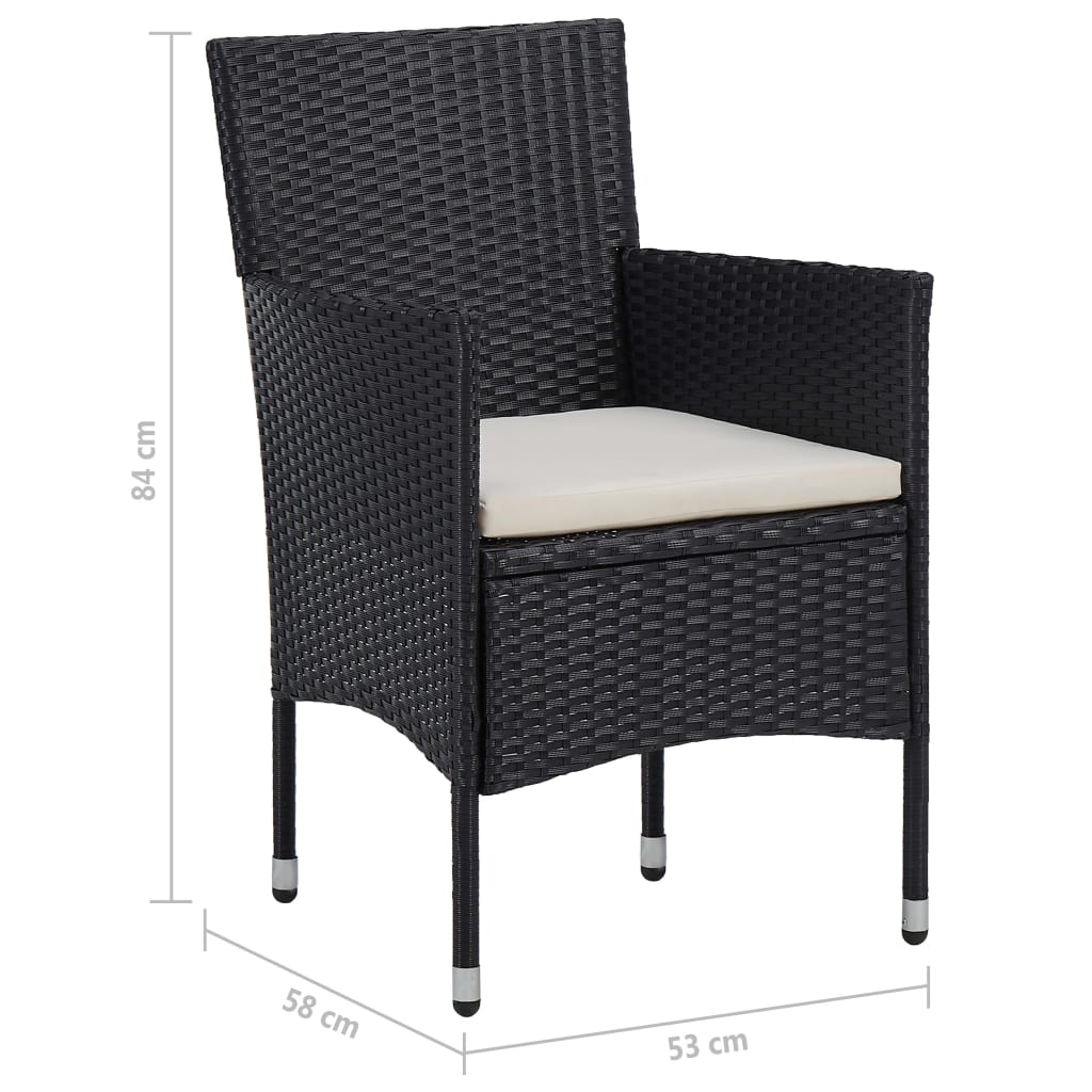 vidaXL 7-tlg. Garten-Essgruppe Poly Rattan Schwarz
