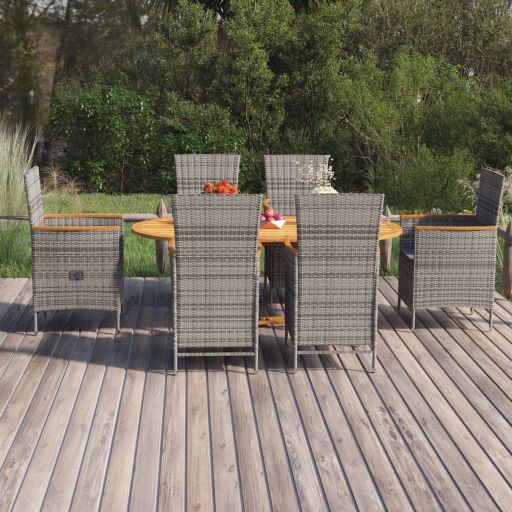 vidaXL 7-tlg. Garten-Essgruppe Poly Rattan Schwarz