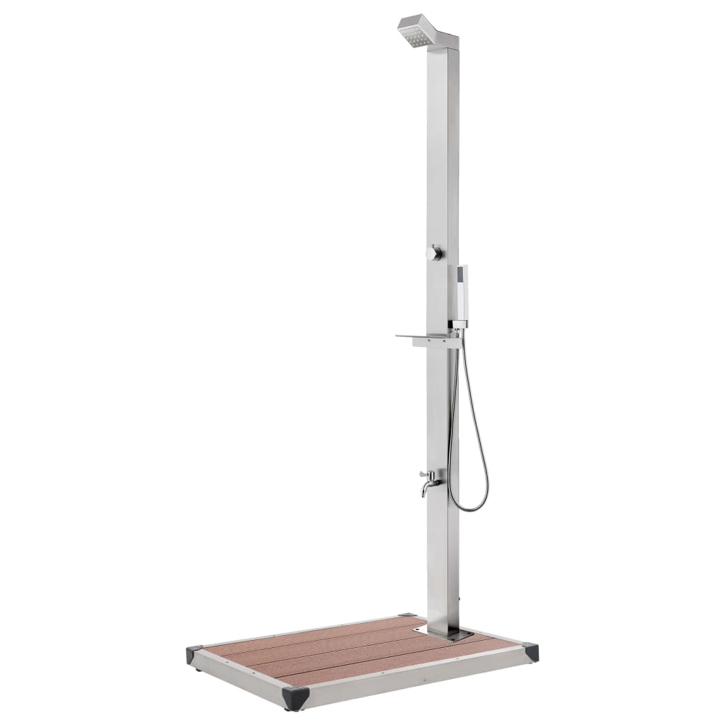 vidaXL Gartendusche mit Brauner Bodenplatte 225 cm Edelstahl