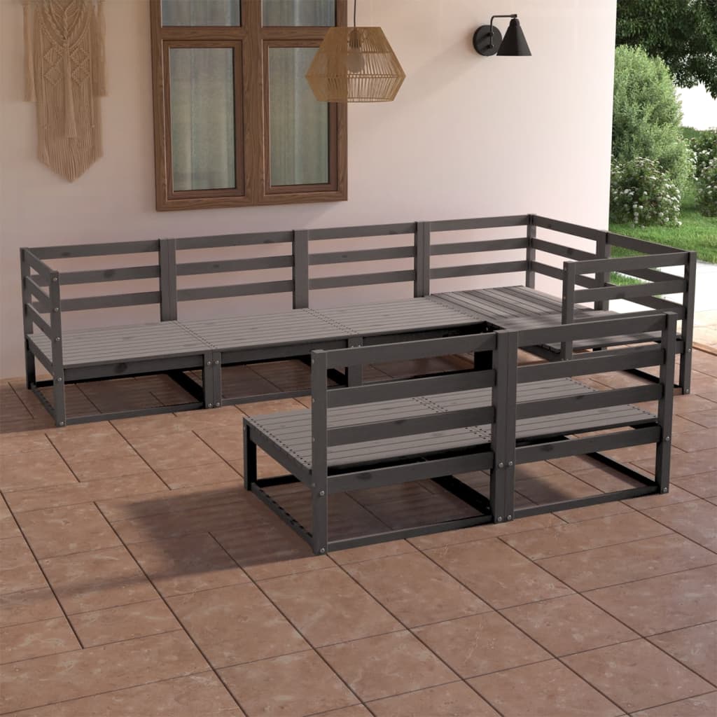 vidaXL 7-tlg. Garten-Lounge-Set Grau Massivholz Kiefer