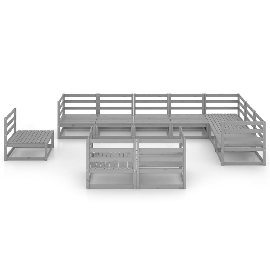vidaXL 10-tlg. Garten-Lounge-Set Grau Kiefer Massivholz