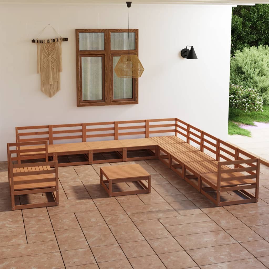 vidaXL 12-tlg. Garten-Lounge-Set mit Kissen Massivholz Kiefer
