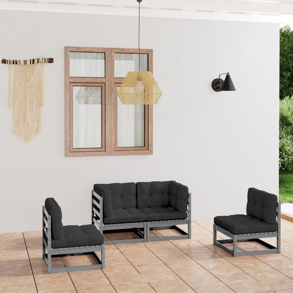 vidaXL 4-tlg. Garten-Lounge-Set Massivholz Kiefer