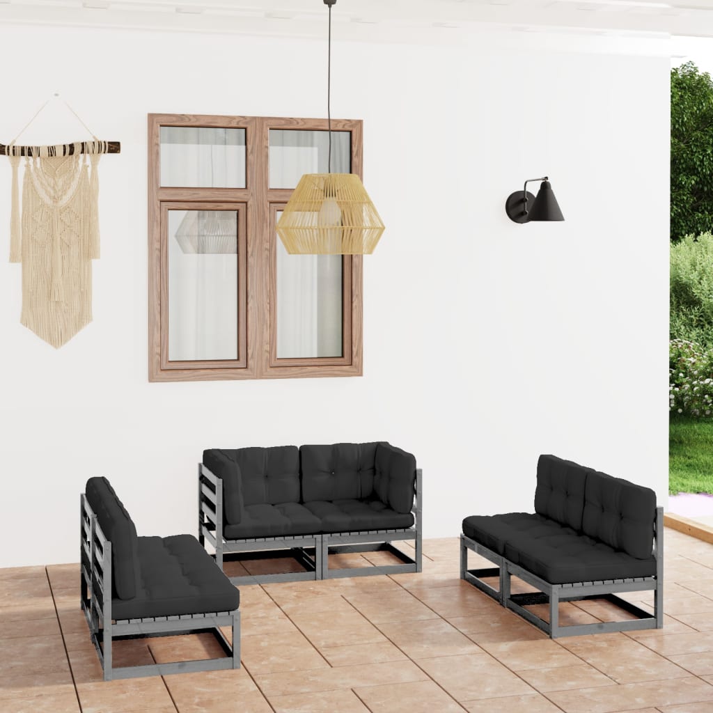vidaXL 6-tlg. Garten-Lounge-Set Grau Massivholz Kiefer