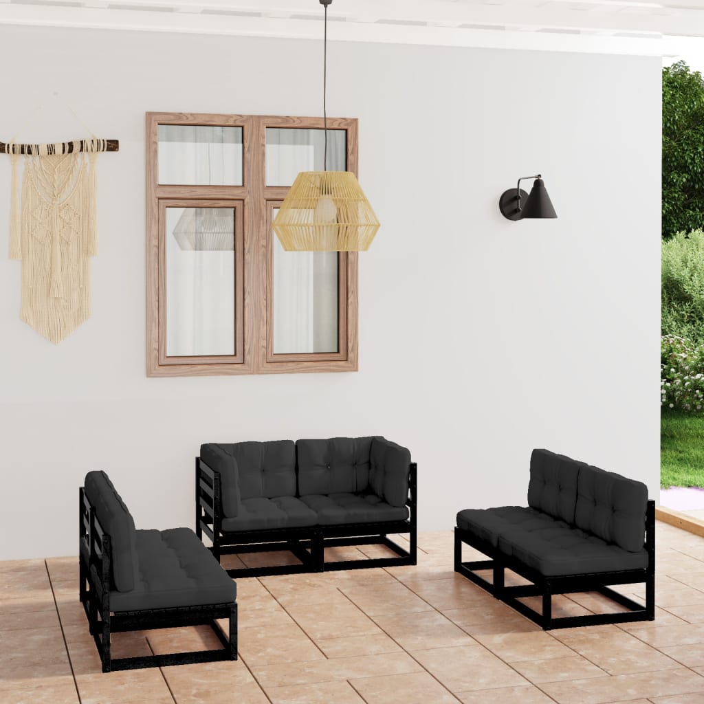 vidaXL 6-tlg. Garten-Lounge-Set Grau Massivholz Kiefer