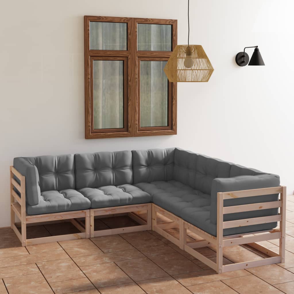 vidaXL 5-tlg. Garten-Lounge-Set mit Kissen Kiefer Massivholz