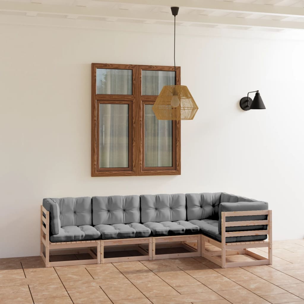 vidaXL 5-tlg. Garten-Lounge-Set Grau Massivholz Kiefer