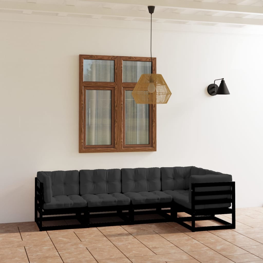 vidaXL 5-tlg. Garten-Lounge-Set Grau Massivholz Kiefer