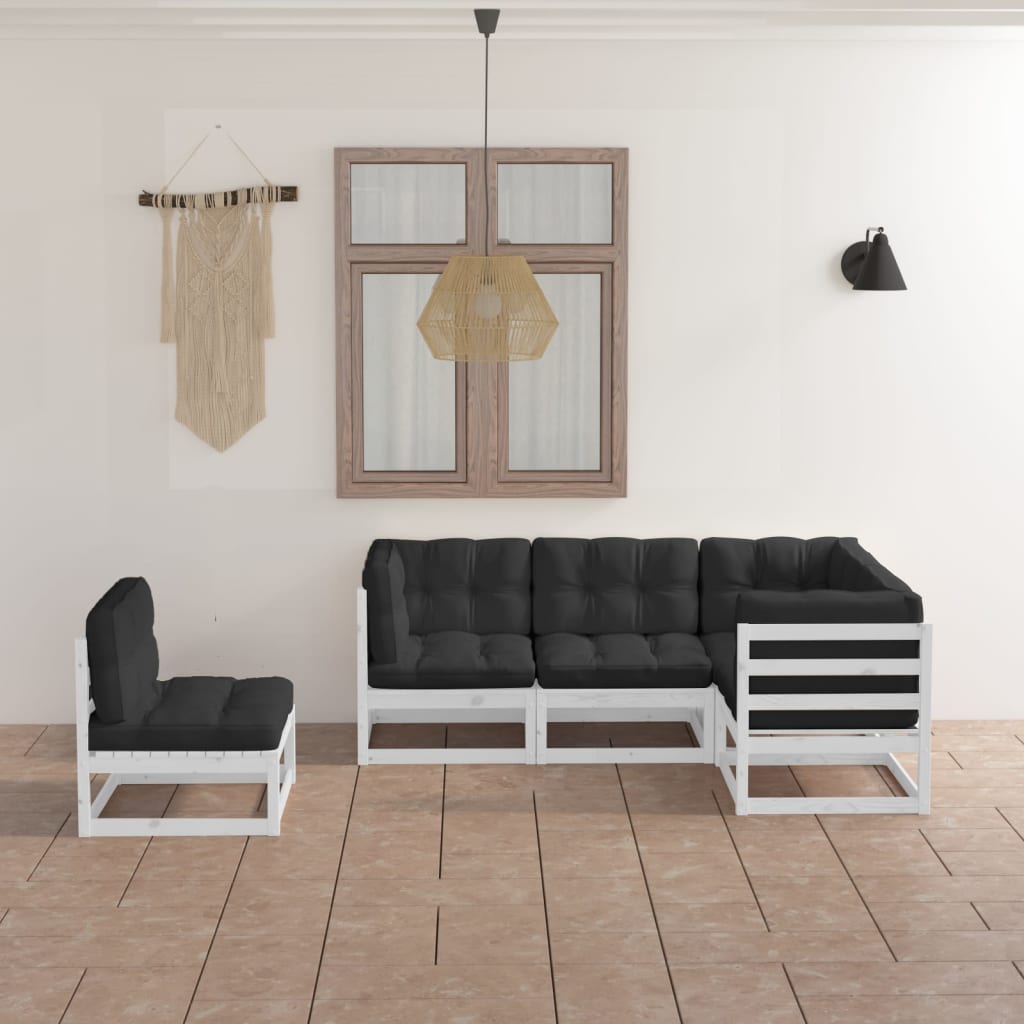 vidaXL 5-tlg. Garten-Lounge-Set Grau Massivholz Kiefer