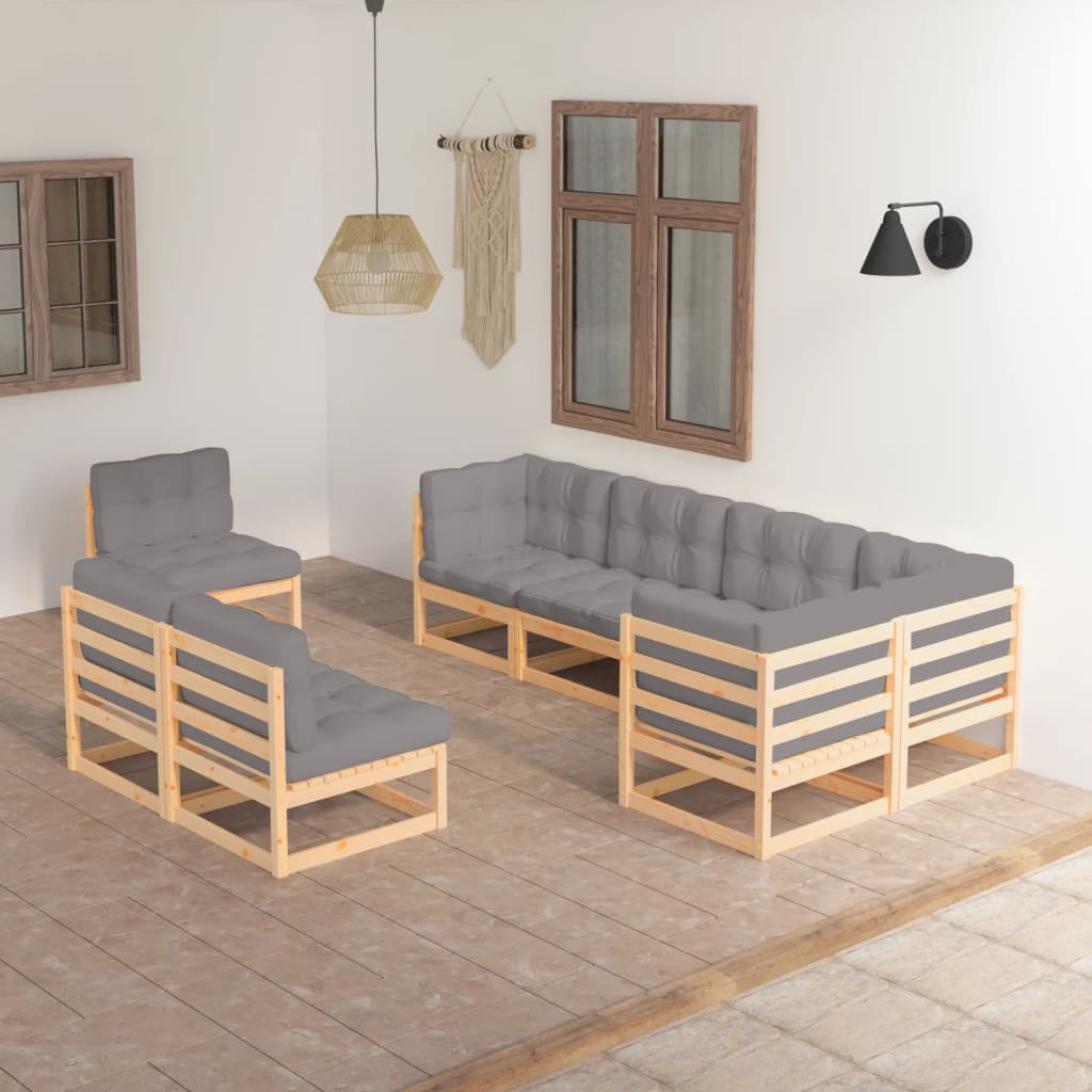 vidaXL 8-tlg. Garten-Lounge-Set Grau Massivholz Kiefer