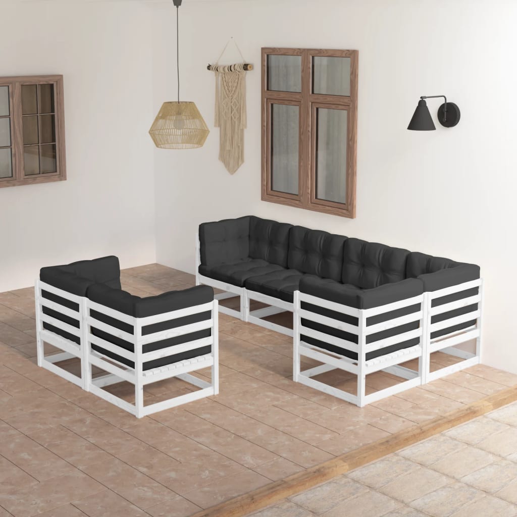 vidaXL 7-tlg. Garten-Lounge-Set Grau Massivholz Kiefer