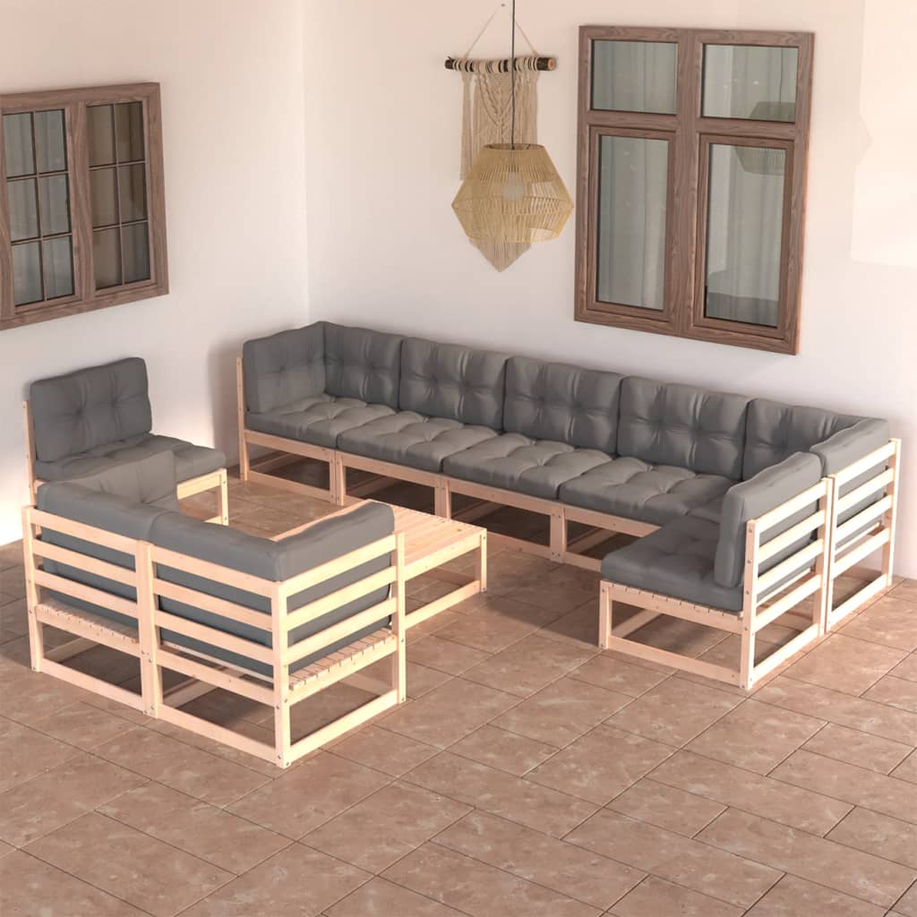 vidaXL 10-tlg. Garten-Lounge-Set Massivholz Kiefer