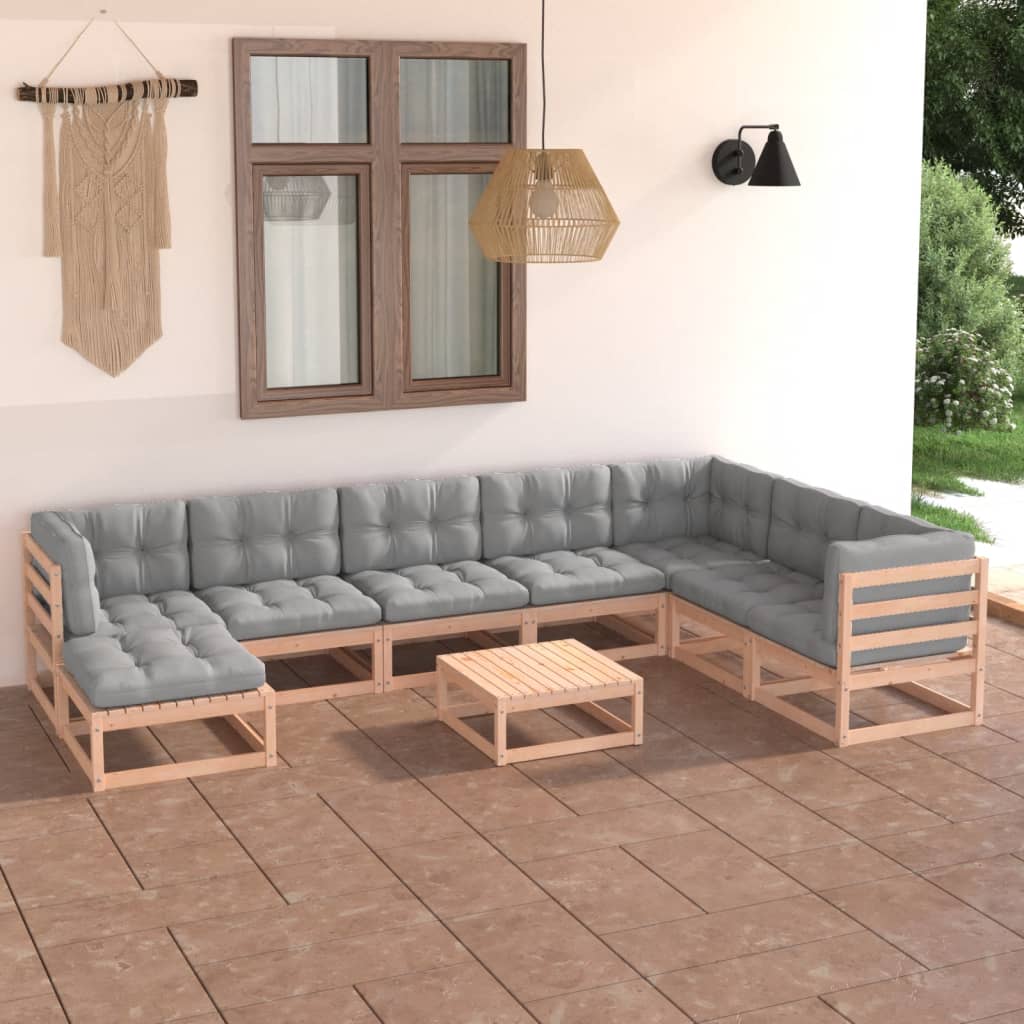 vidaXL 9-tlg. Garten-Lounge-Set Grau Kiefer Massivholz