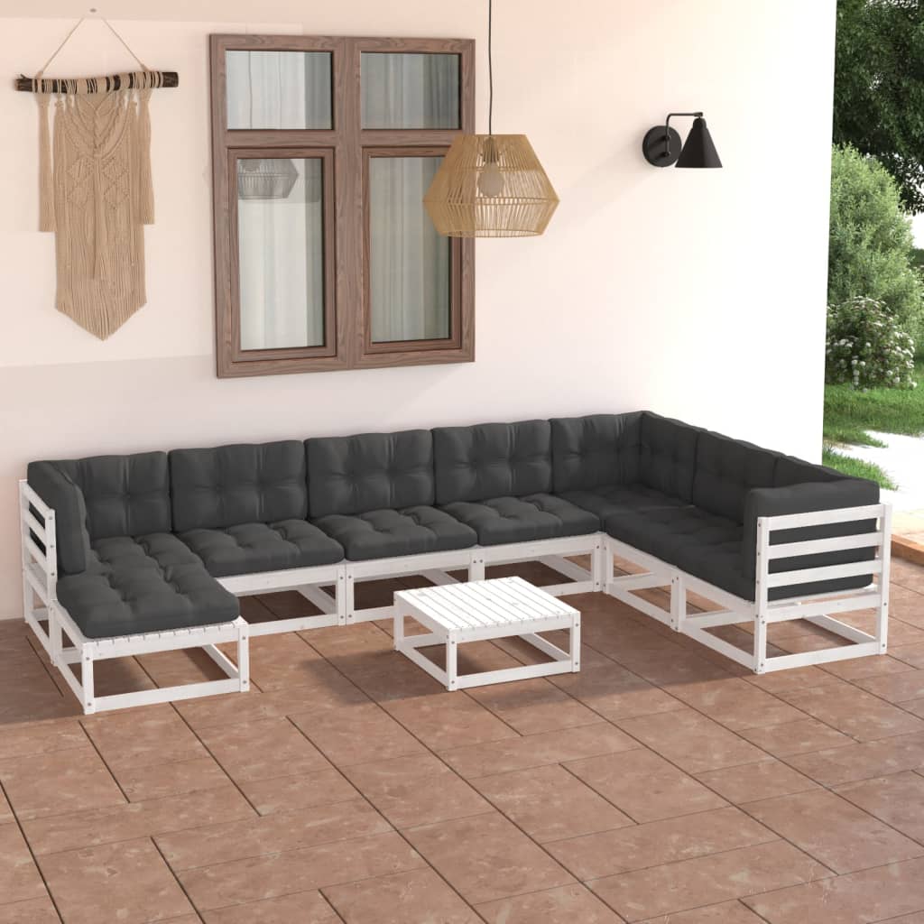vidaXL 9-tlg. Garten-Lounge-Set Grau Kiefer Massivholz