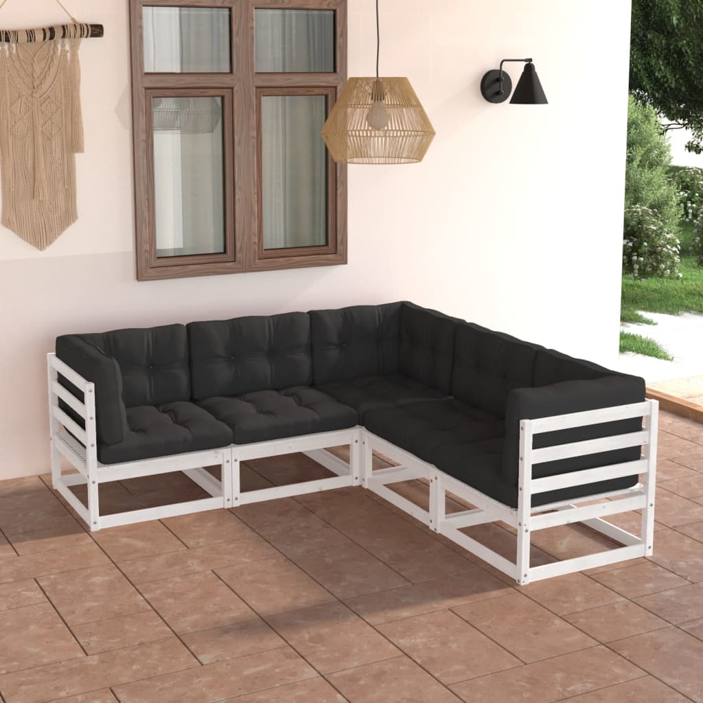 vidaXL 5-tlg. Garten-Lounge-Set Grau Kiefer Massivholz