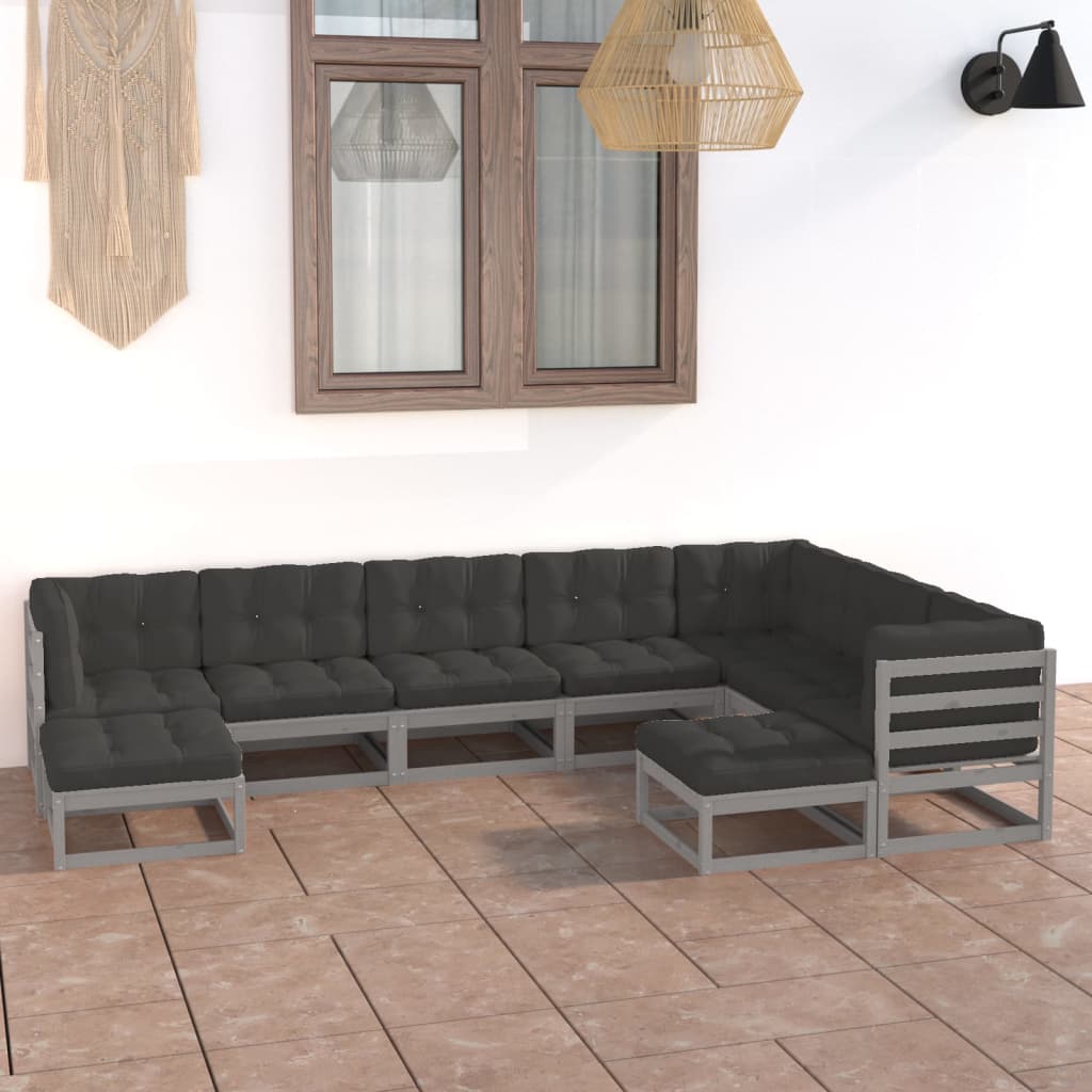 vidaXL 9-tlg. Garten-Lounge-Set Grau Kiefer Massivholz