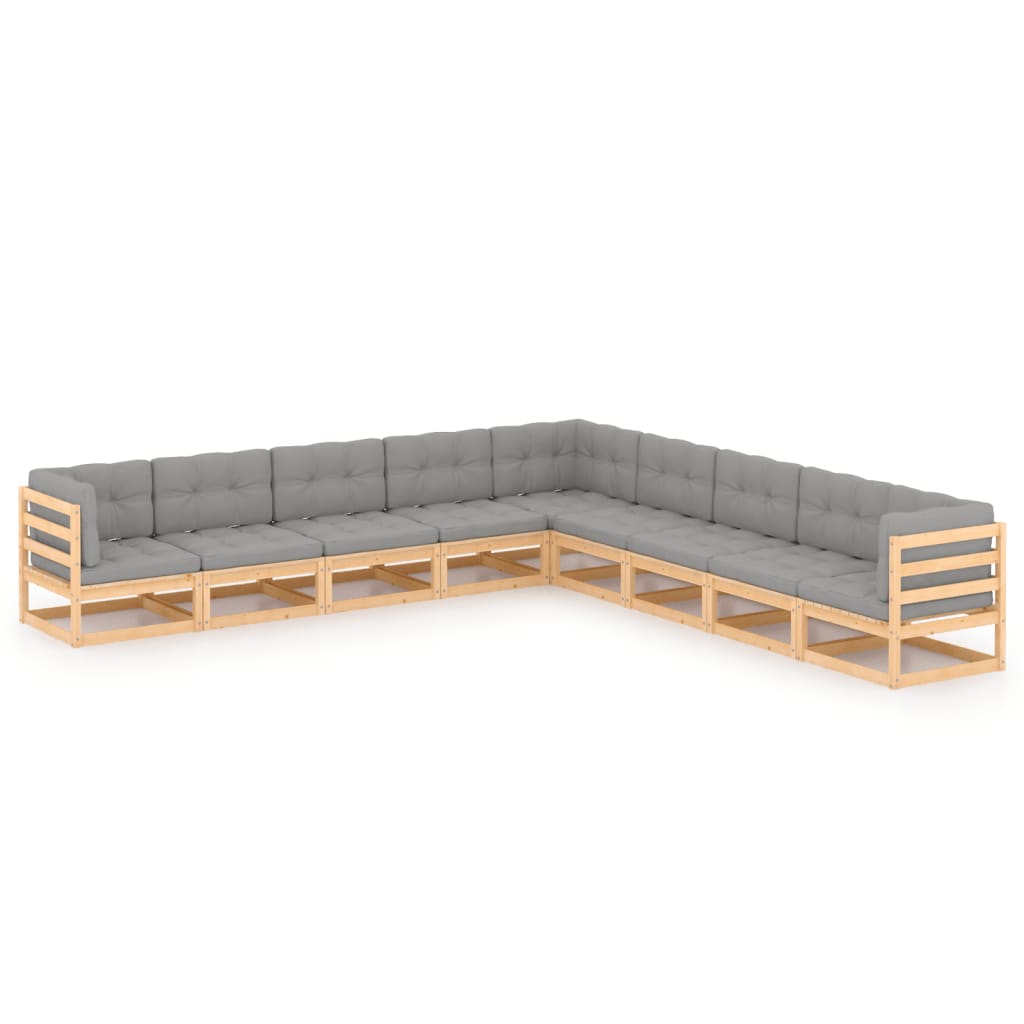 vidaXL 9-tlg. Garten-Lounge-Set Grau Kiefer Massivholz