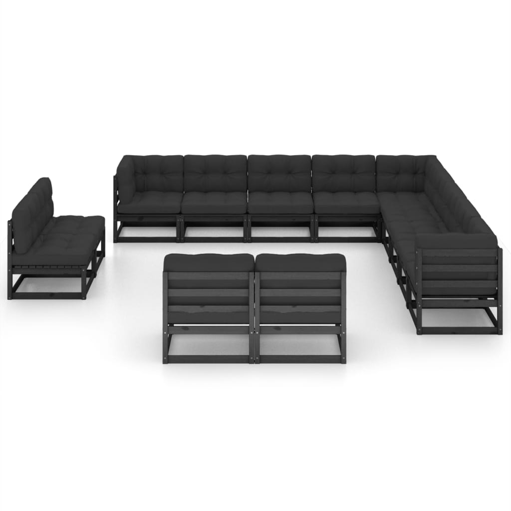 vidaXL 13-tlg. Garten-Lounge-Set Schwarz Massivholz Kiefer