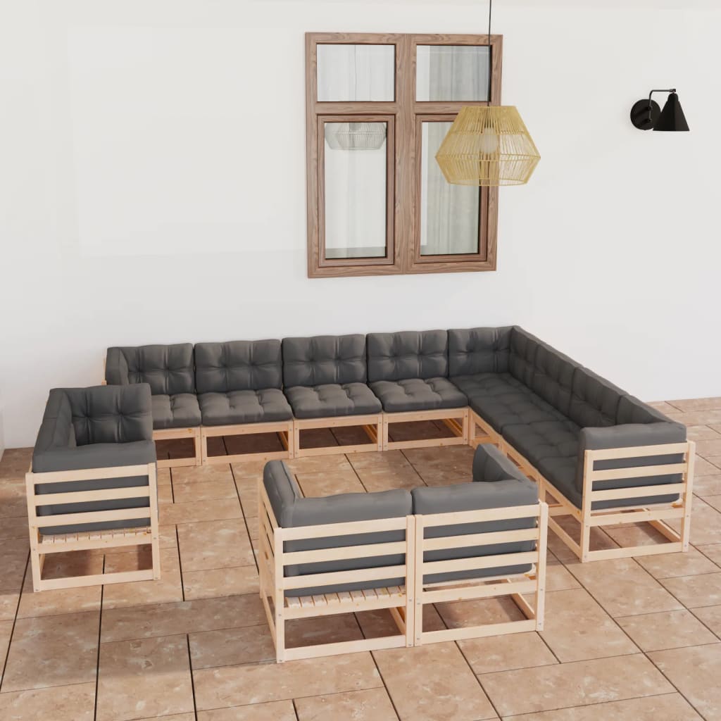 vidaXL 12-tlg. Garten-Lounge-Set Grau Kiefer Massivholz