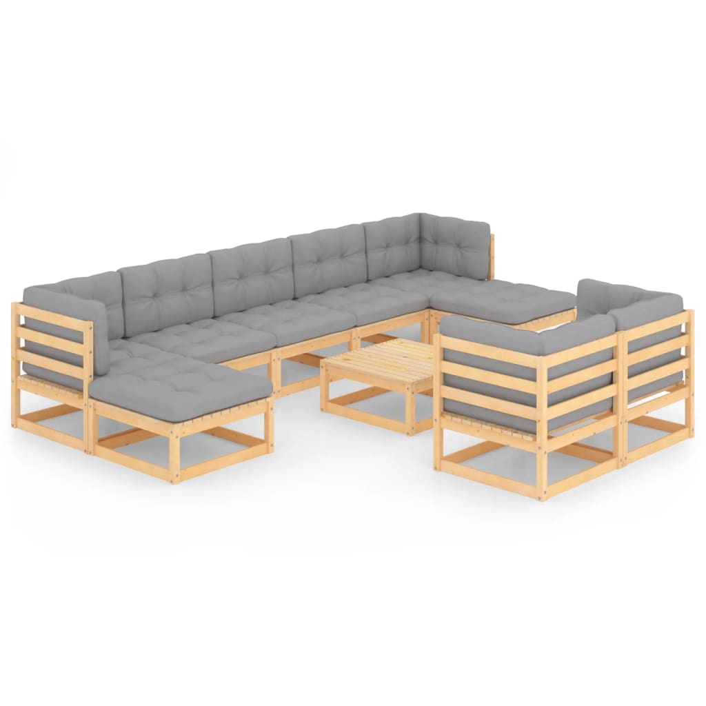 vidaXL 10-tlg. Garten-Lounge-Set mit Kissen Massivholz Kiefer