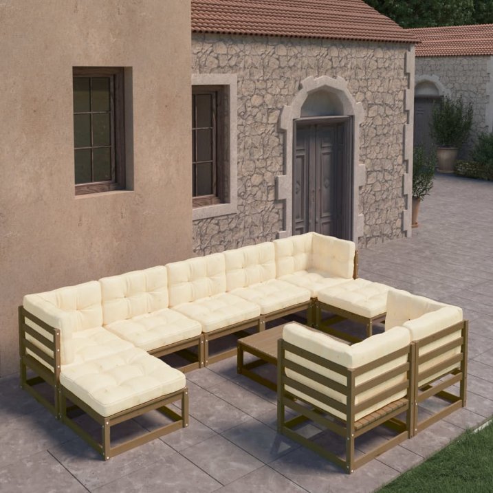 vidaXL 10-tlg. Garten-Lounge-Set mit Kissen Massivholz Kiefer